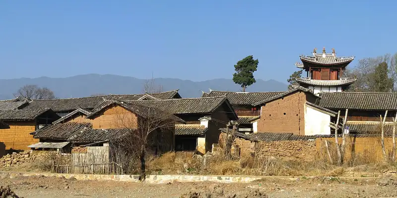 Panorama of Shaxi village and its farming valley